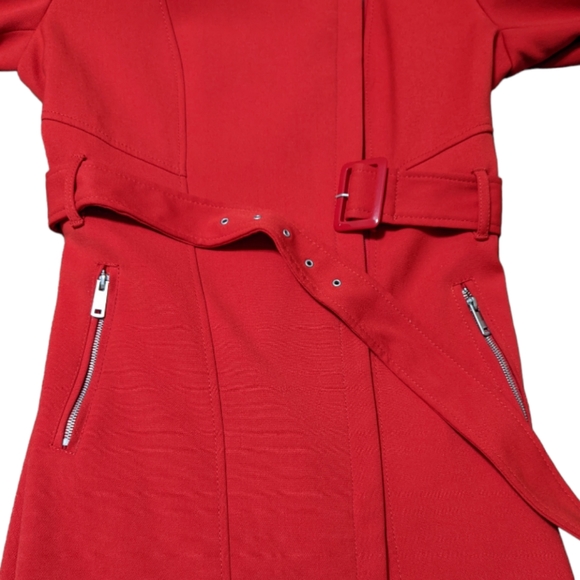 Vintage Kenneth Cole New York Red Jacket Zip Mid Length Asymmetrical Belt Coat M - Picture 7 of 15